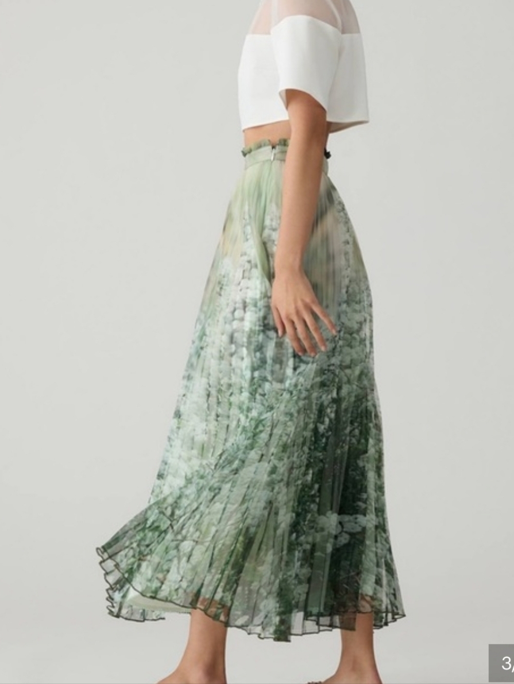 Anthropologie Green Floral Pleated Maxi Skirt - Picture 2 of 5